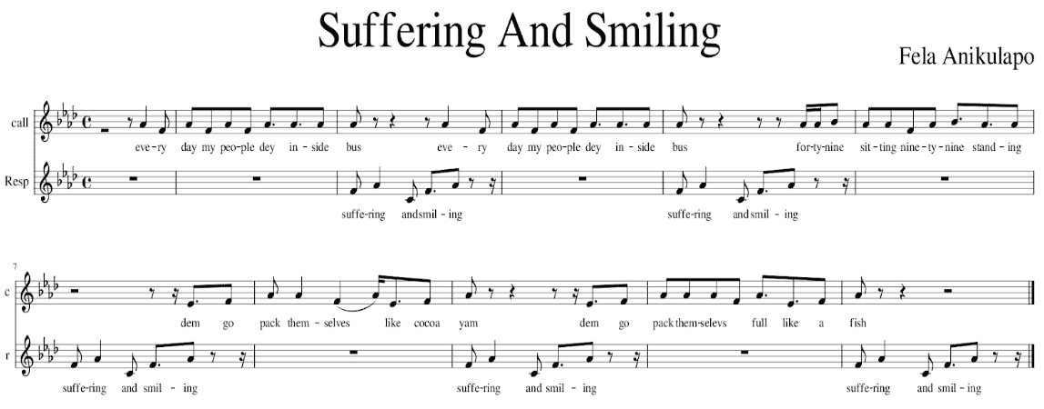 Example 1. Musical score of Fela’s “suffering and smiling” (source by author)