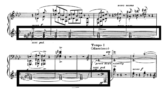 Example 2.13. B major chord at the end of the Exposition recalling the (i) motive, mm. 116-125.