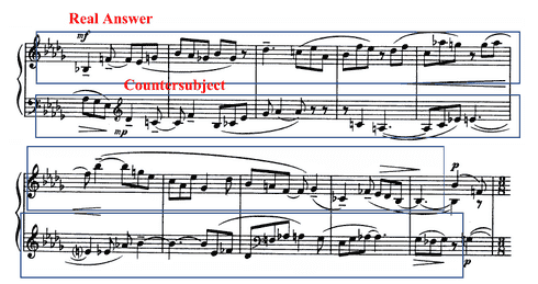 Example 2.20. Fugue real answer and countersubject, mm. 112 - 121