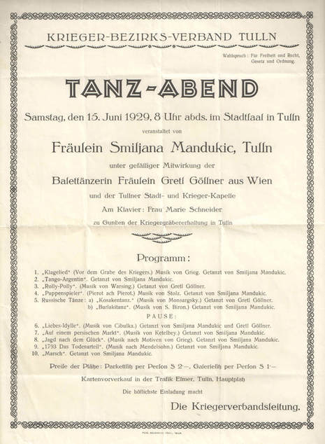 Figure 4. Poster/program for Mandukic’s choreographic dancing performance held in Tull