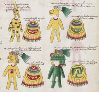 Trajes mexicas tradicionales. Fuente: Códice Mendoza (1542), Fol.23r