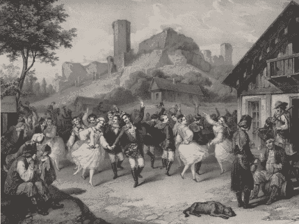 Lithography. Wesele krakowskie in Oyców (The Krakow Wedding), P. Gavrani after drawing by P. Zalewski, 1852, (The Theatre Museum in Warsaw)