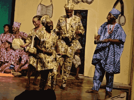 Harmonious blend of sekere, bata, and agogo.