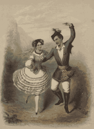 Engraving: Konstancja Turczynowicz and Feliks Krzesiński in the Krakowiak dance, 1852. Antoni Zaleski/Claude Regnier (The National Museum in Warsaw)